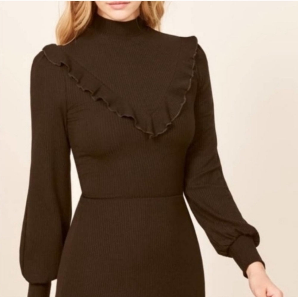 Reformation Chapel Ruffle Black Mini Dress Size S - Picture 3 of 8
